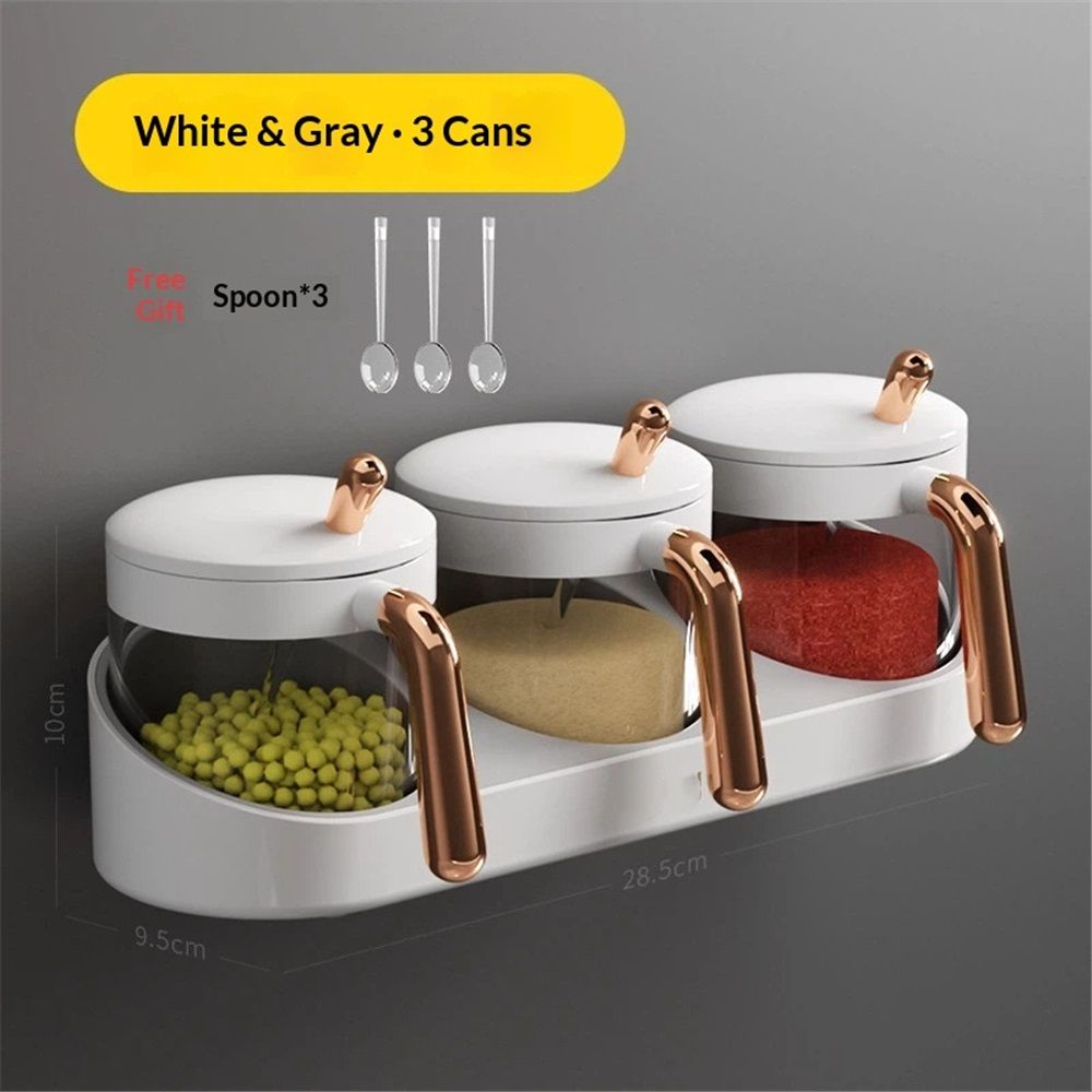 Condiment Spice Jars, Condiment Jar Spice Container with Lids and Spoons and Tray,Clear Condiment Canisters,3Pack Box Bowl Set for Sugar Pepper,for — image 2