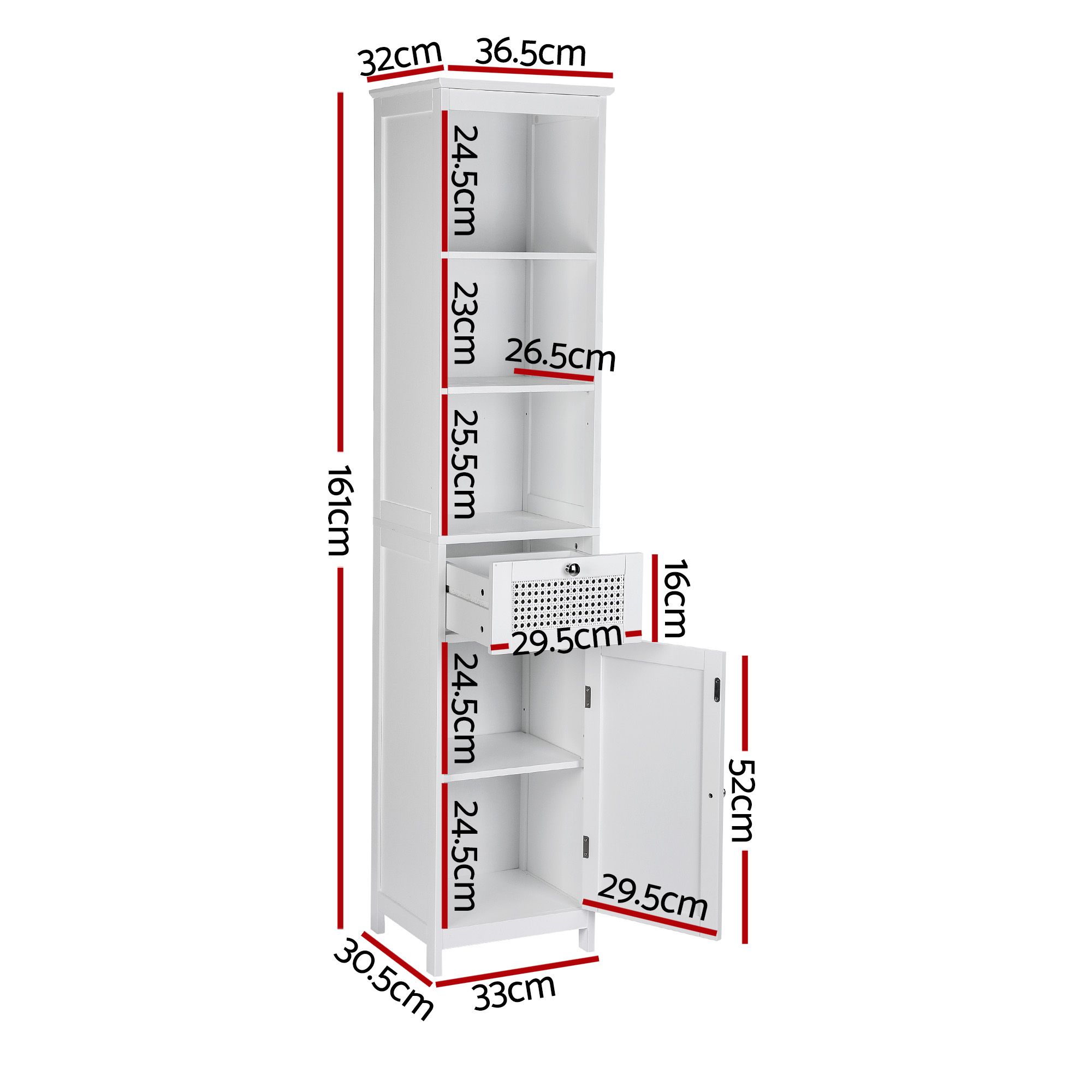 Artiss Bathroom Cabinet Storage X2 White Rattan 161cm โ image 3
