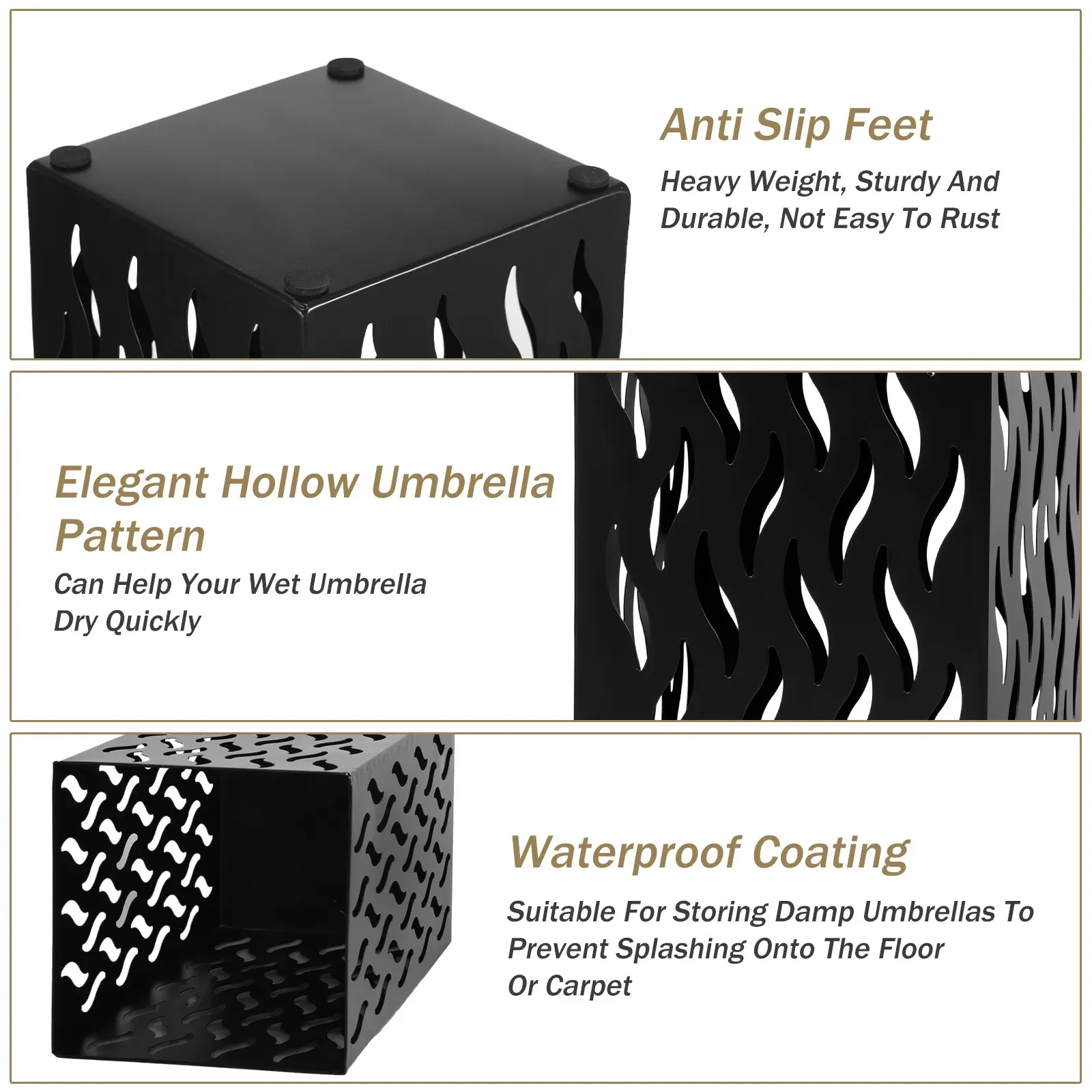 Rectangular Black Metal Umbrella Stand Holder - Space-Saving Design, 16.5x16.5x42cm โ image 4