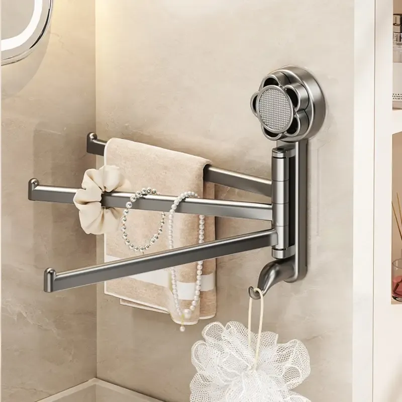 No-drill ABS Suction Cup Towel Rack, 180° Rotating Layered Storage, Dual Use for Kitchen and Bathroom, Sturdy Load Bearing and Easy to Clean./Milk white — image 6