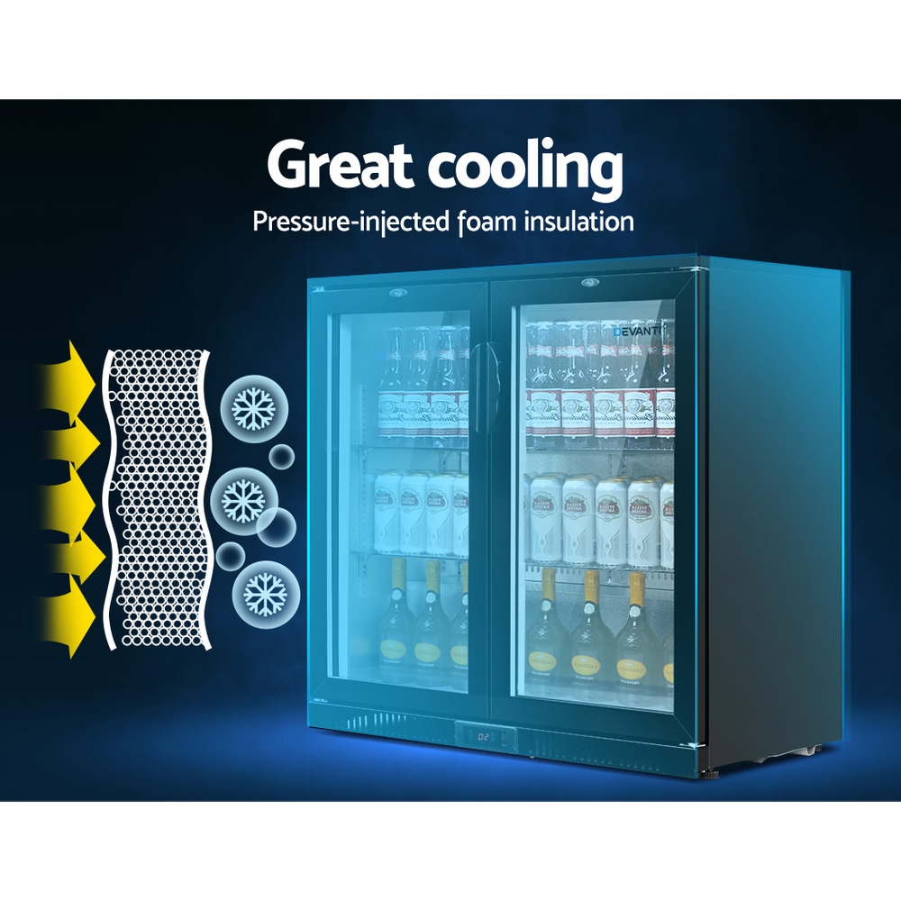 Devanti 198L Bar Fridge Dual Glass Door w/Light Black — image 3