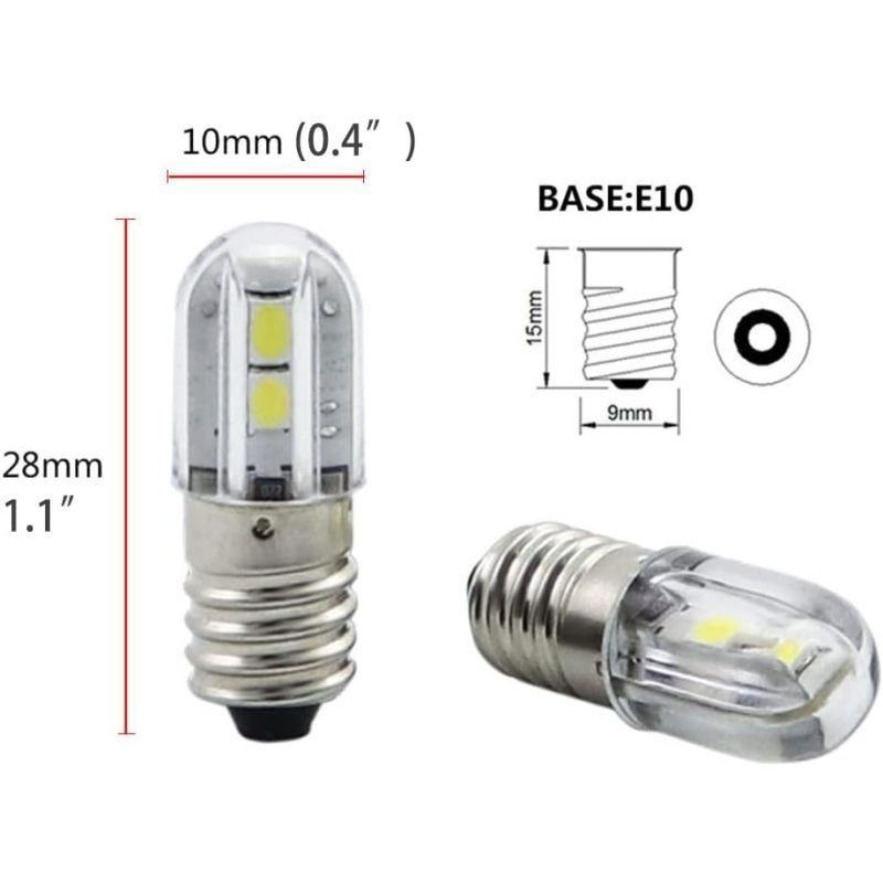 Pack of 10,E10 Led Bulb 120vac Or dc Super Bright 100lumens Indicator Light for Entertainment-Holiday Light Bulbs Warm White Color — image 2