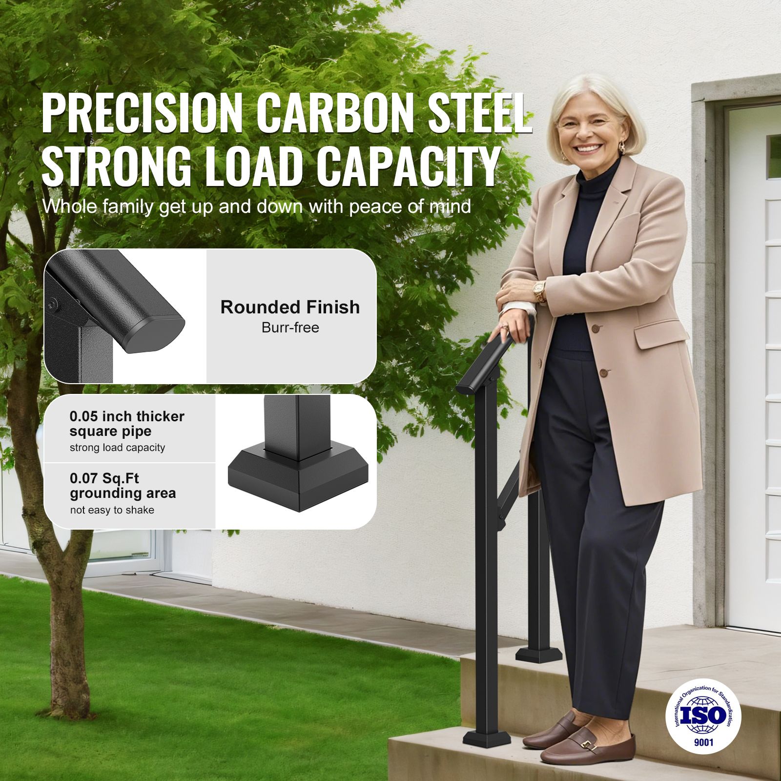 Handrails for Outdoor Steps, 1-2 Step Stair Hand Rail Kit, Transitional Carbon Steel Railings with Installation Kit, Stair Rails for Seniors, Concrete Steps & — image 2