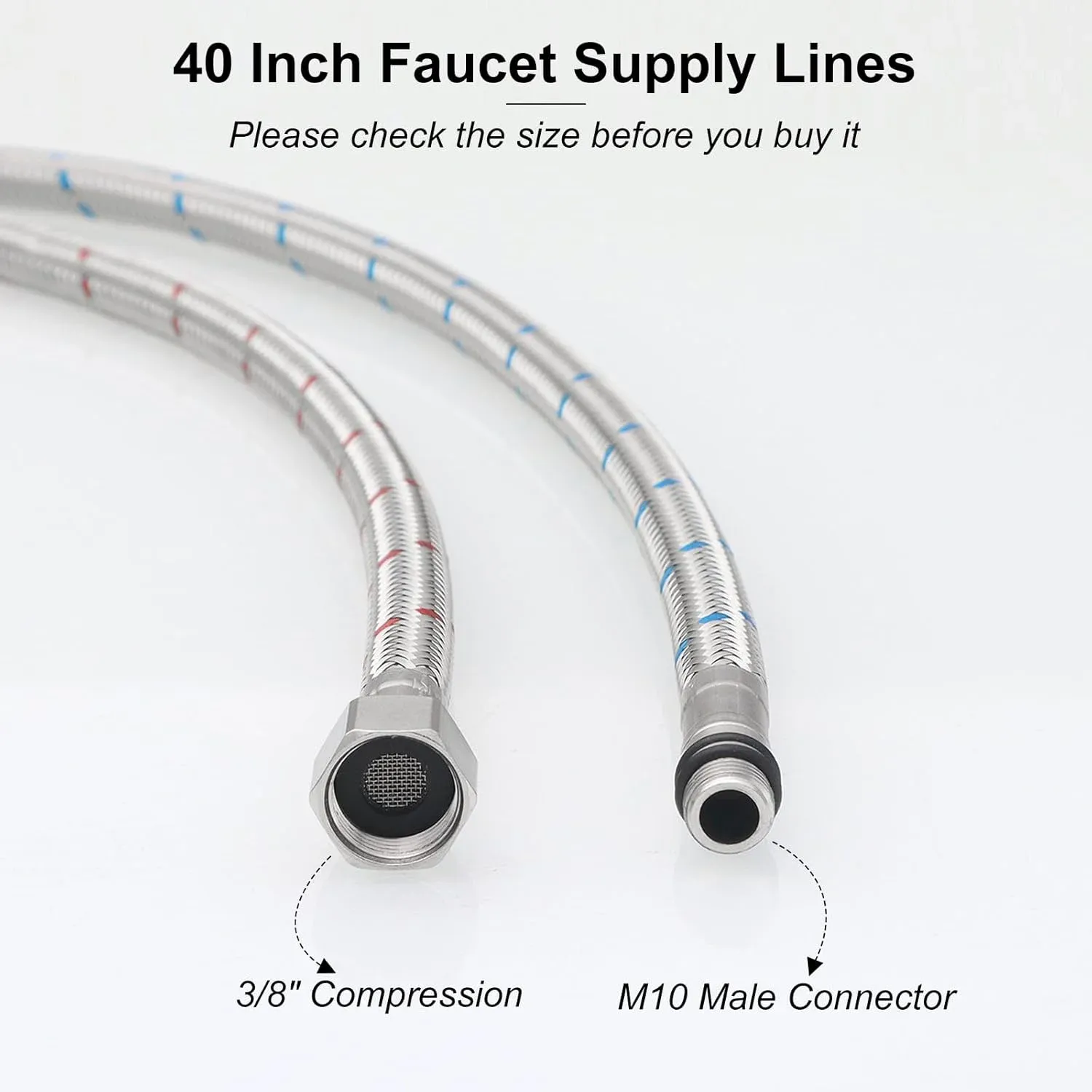 Faucet Supply Lines Braided Stainless Steel 3/8 Comp x M10 Male Connector for Faucet Installation 40 Inch 2 Pack โ image 2