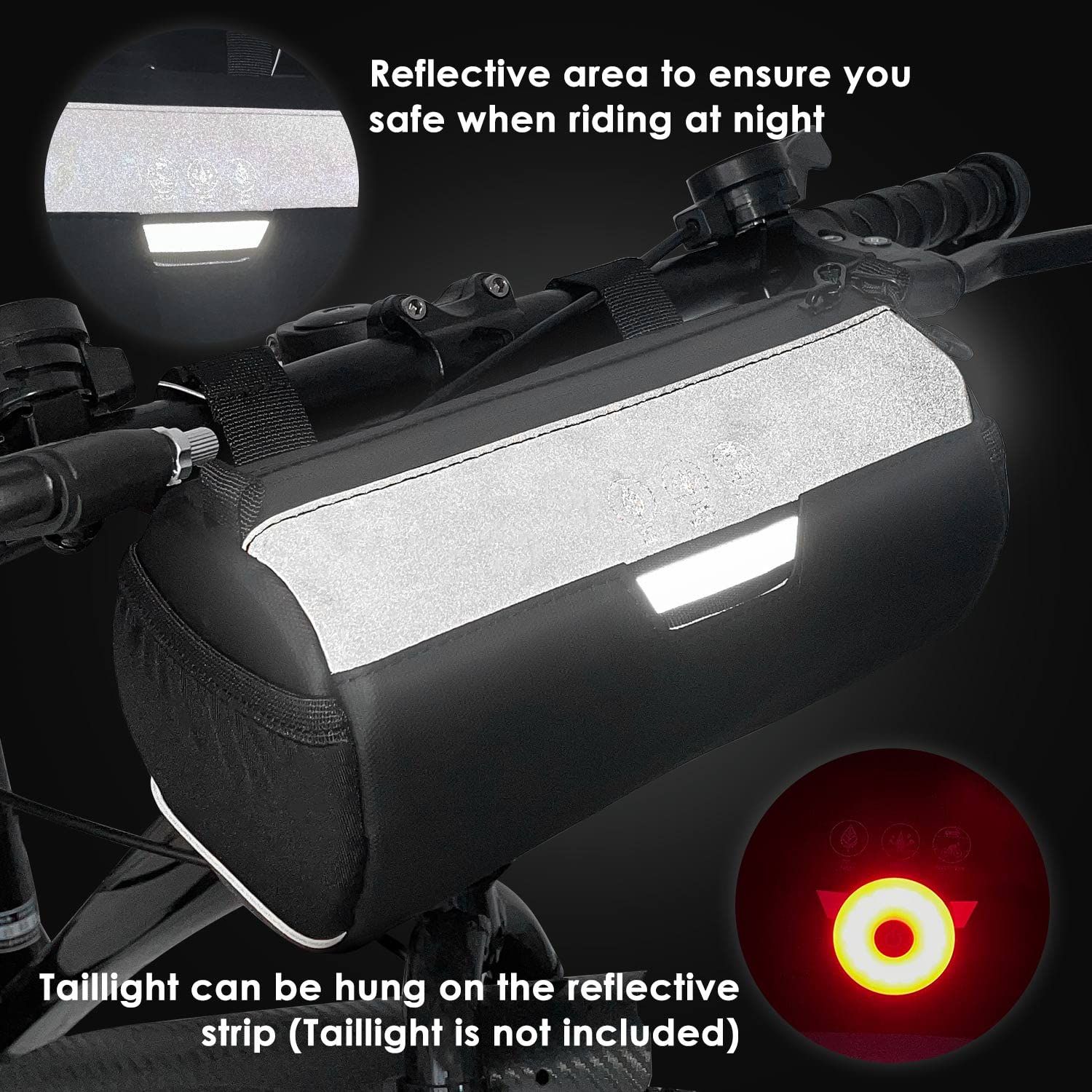 Bike Handlebar Bag Waterproof - Bicycle Handlebar Roll Bag with Large Reflective Area, Bike Front Pouch with Waterproof Zipper Shoulder Strap Removable Straps โ image 2