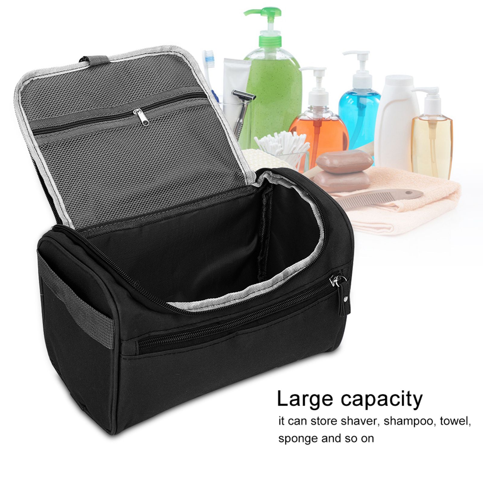 Portable Waterproof Shampoo Shaver Wash Storage Bag Man Woman Travel(Black) โ image 2