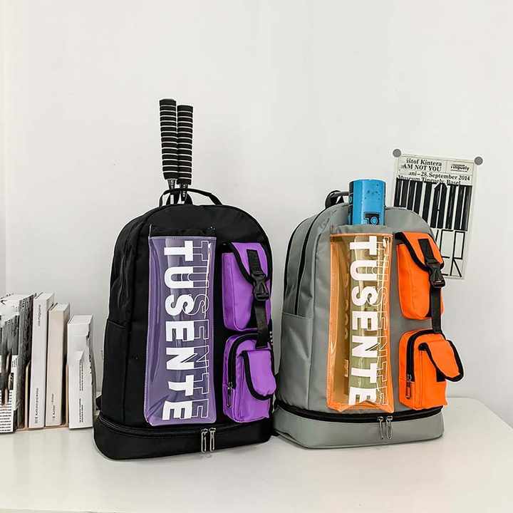 Orange And Black Stylish Sports Backpack with Contrast Pockets - Unisex Gym Bag for Badminton & Tennis — image 2