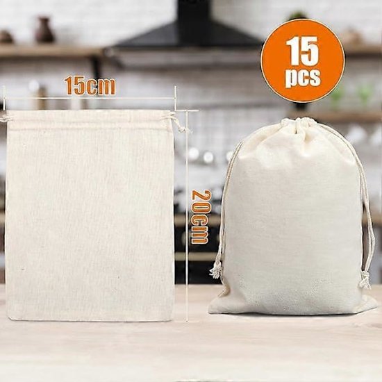 Storage Bags - Fabric Bags 20 x 15 cm - Pack of 15 Cotton Bags - Linen Drawstring Bags - Small Reusable Gift Bags - Cotton Bags - Canvas Bags - DIY - Coffee โ image 5