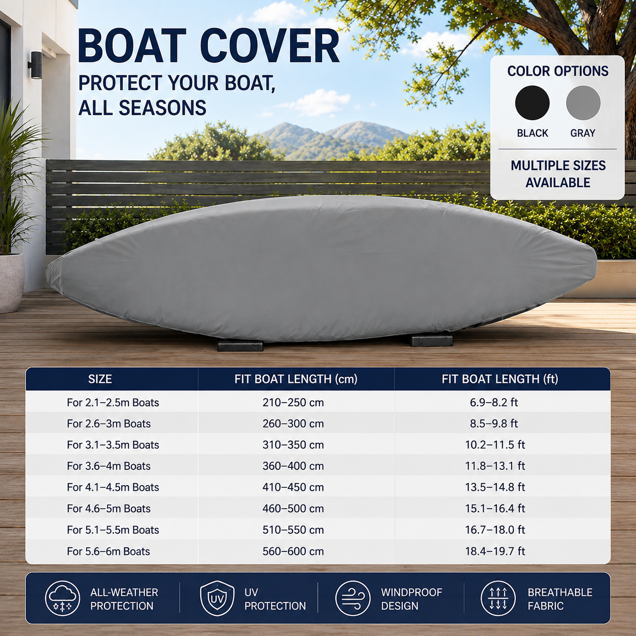 Heavy-Duty 600D Oxford Kayak Cover Waterproof UV-Resistant Canoe Protector with Storage Bag, Universal Fit for Outdoor Patio, Shore & Beach – Full-Season — image 2
