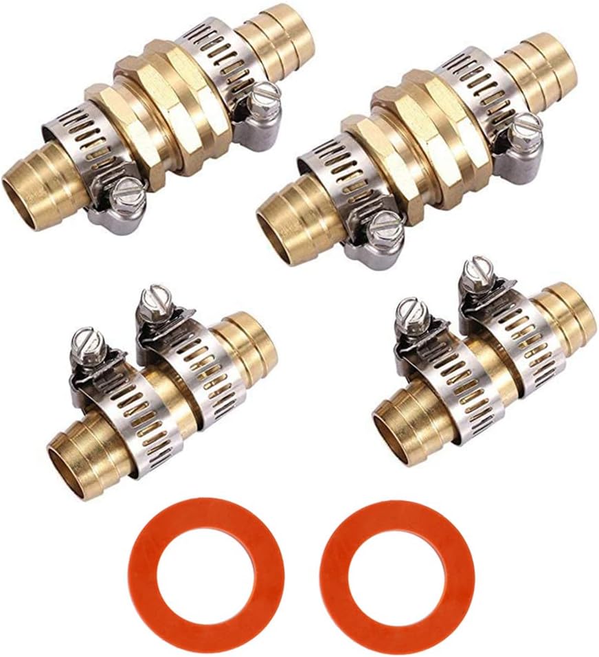 2Sets 5/8 Inch Aluminium Garden Hose Mender End Repair Kit,2Pcs 5/8 Barb Splicer Mender,Water Hose End Mender with Stainless Steel Clamp,Female and Male Hose