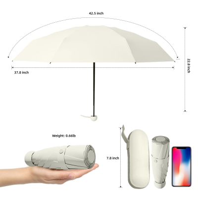 Mini Travel Umbrella – Compact Sun & Rain Protection for Women, Kids | UV-Blocking Pocket Umbrella with Case | Lightweight Foldable Umbrella(grey) — image 2