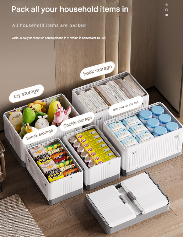 Size S Brown Collapsible Storage Box with Wheels and Telescopic Handle - Stackable Folding Crate for Car & Home โ image 4