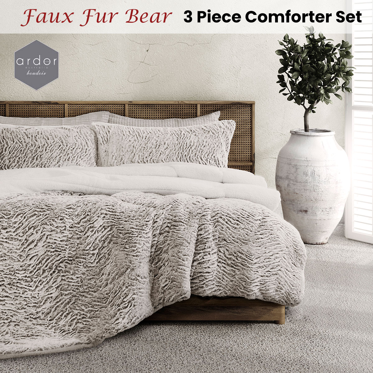 Ardor Faux Fur Bear 3 Piece Comforter Set Single/Double — image 2
