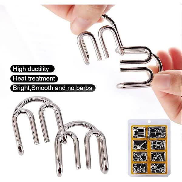 8pcs Metal Brain Teaser Puzzle Rings IQ Training Game for Kids and Adults Board Games — image 3