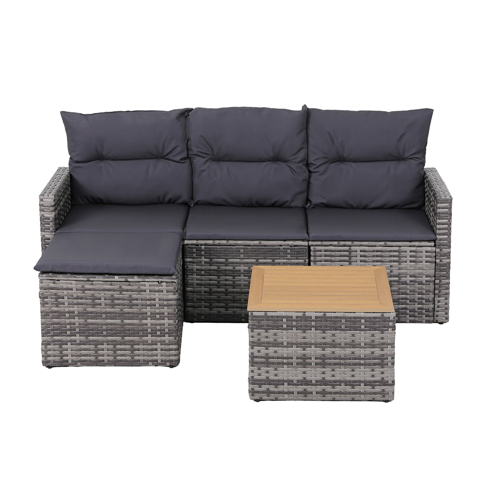 Gardeon 5 Pieces Outdoor Sofa Set 4-Seater Grey Rattan Patio Furniture Table and Chair Setting — image 4