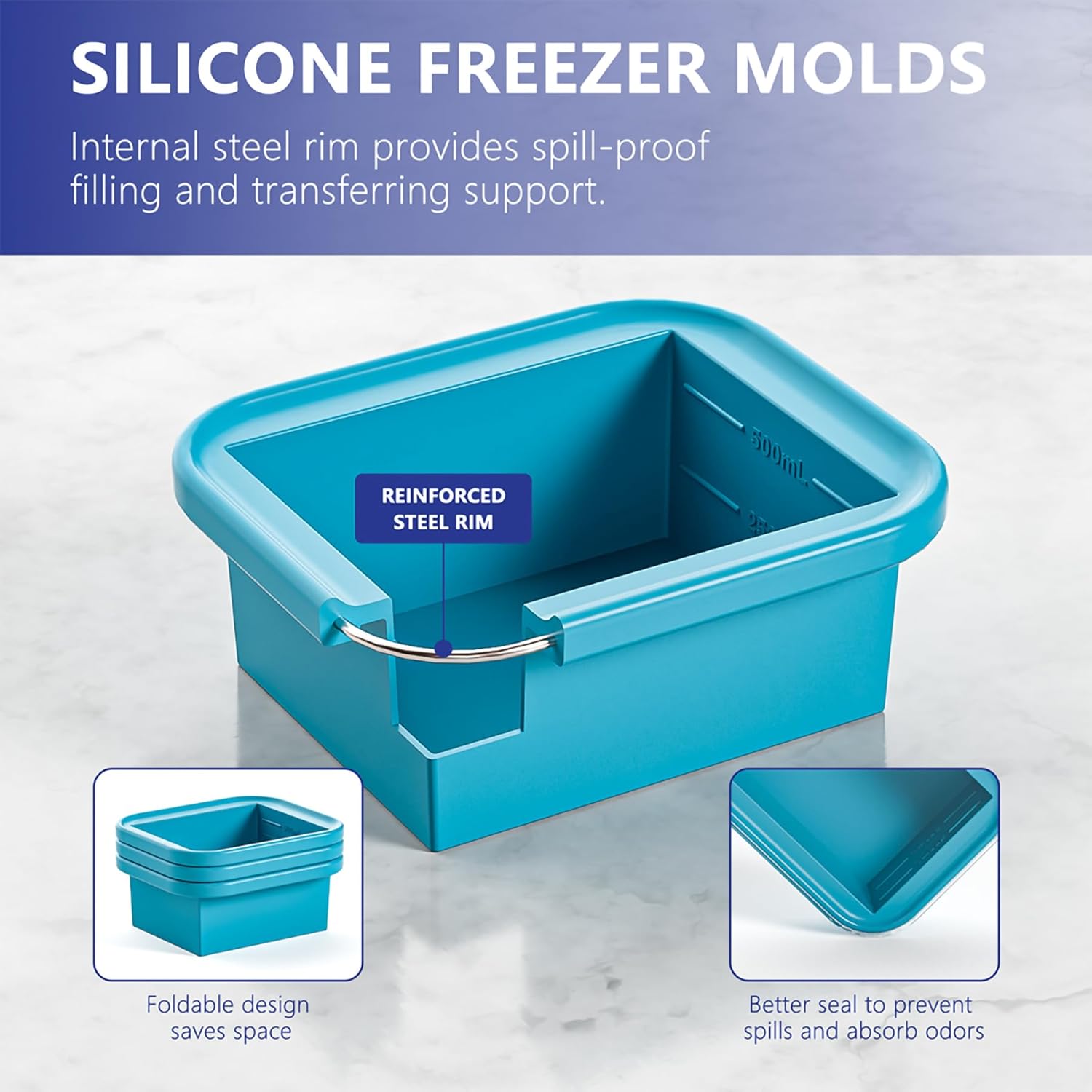 Bangp 2 Cup Silicone Freezer Trays with Lid,2 Pack,Thermally Insulated Containers for Food,Reusable,Soup Freezer Molds,Freeze and Store Soup, Broth, Sauce — image 5
