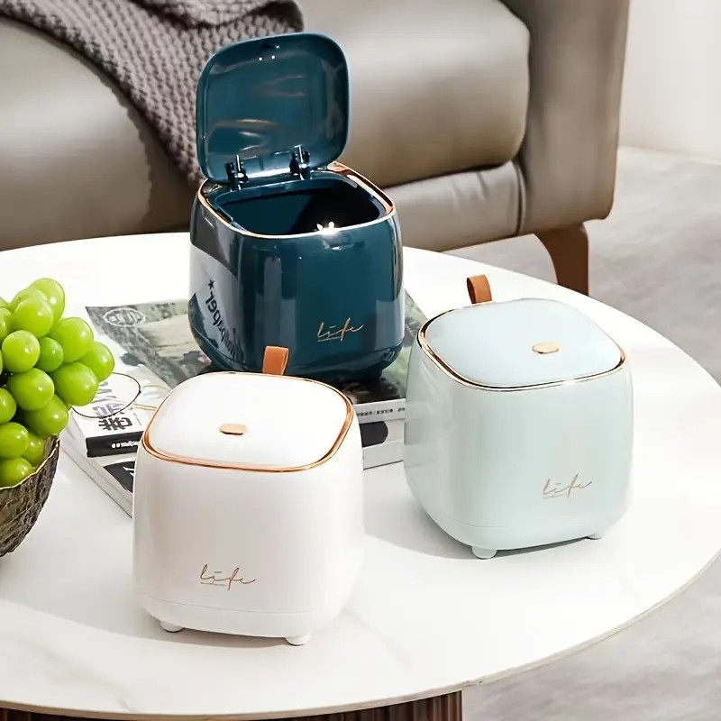 Light green Press-Type Trash Bag Bin, Luxury Waste Bin, Car/Home/Office/Desktop/Dining Table Storage Cylinder Trash Can, Creative Flip-Top Square Storage Box โ image 2