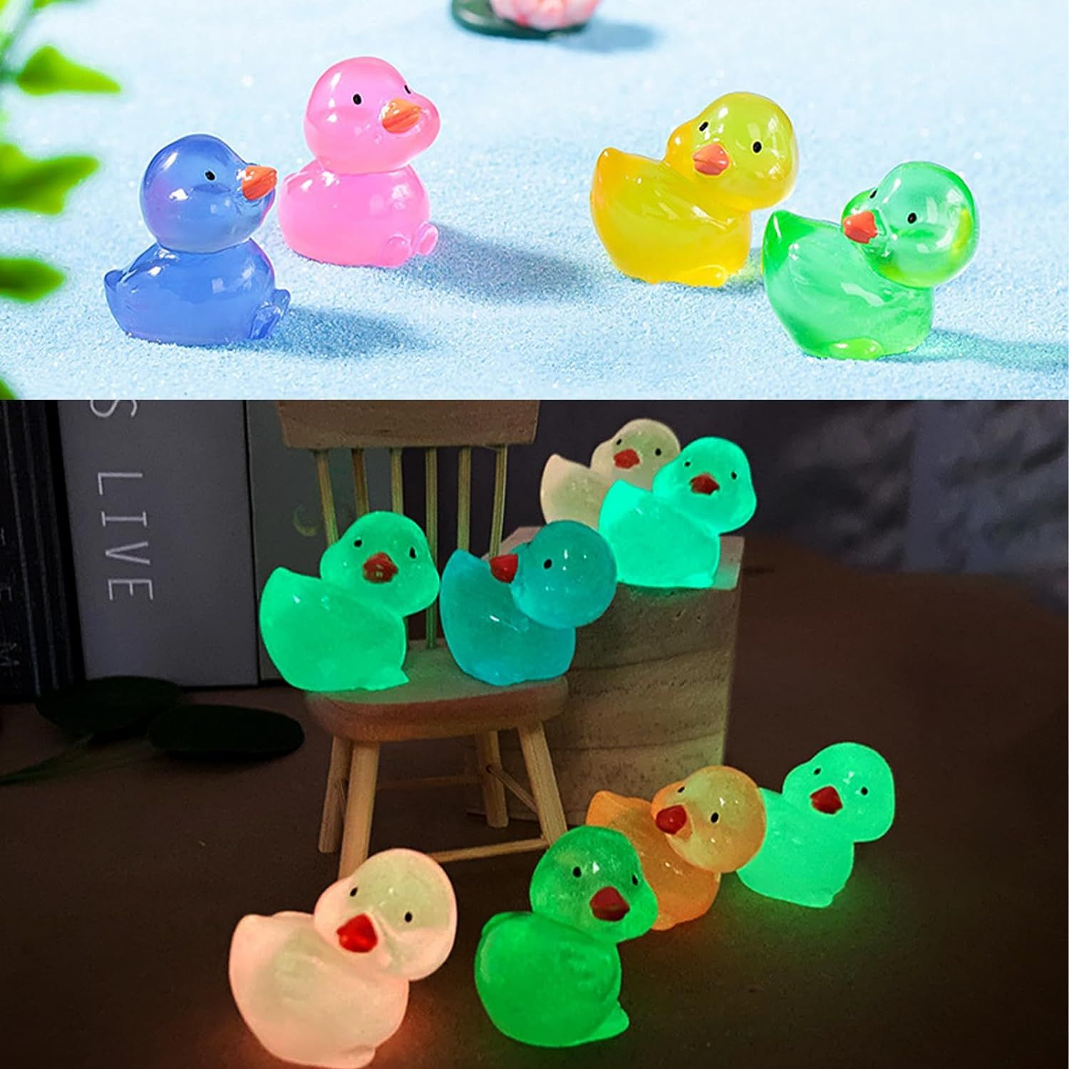 208 Pcs Mini Resin Duck Tiny Glow in The Dark Ducks Luminous Miniature Duck Figures Dollhouse Ornament Potted Plants Cake DIY — image 2