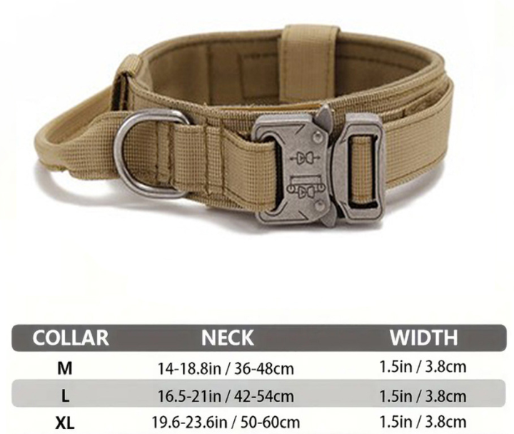 L Khaki Heavy Duty Tactical Dog Collar | Military Grade Nylon with Zinc Alloy Quick-Release Buckle | Padded Training Collar for Medium to Large Breeds — image 2
