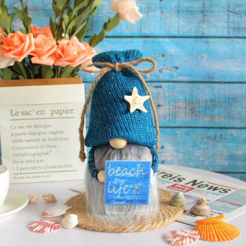 Blue Decoration, Handmade Swedish Plush Elf Holding Funny Sweet Warm Sayings Beach Life Party Decor Best Gifts for Summer Home — image 4