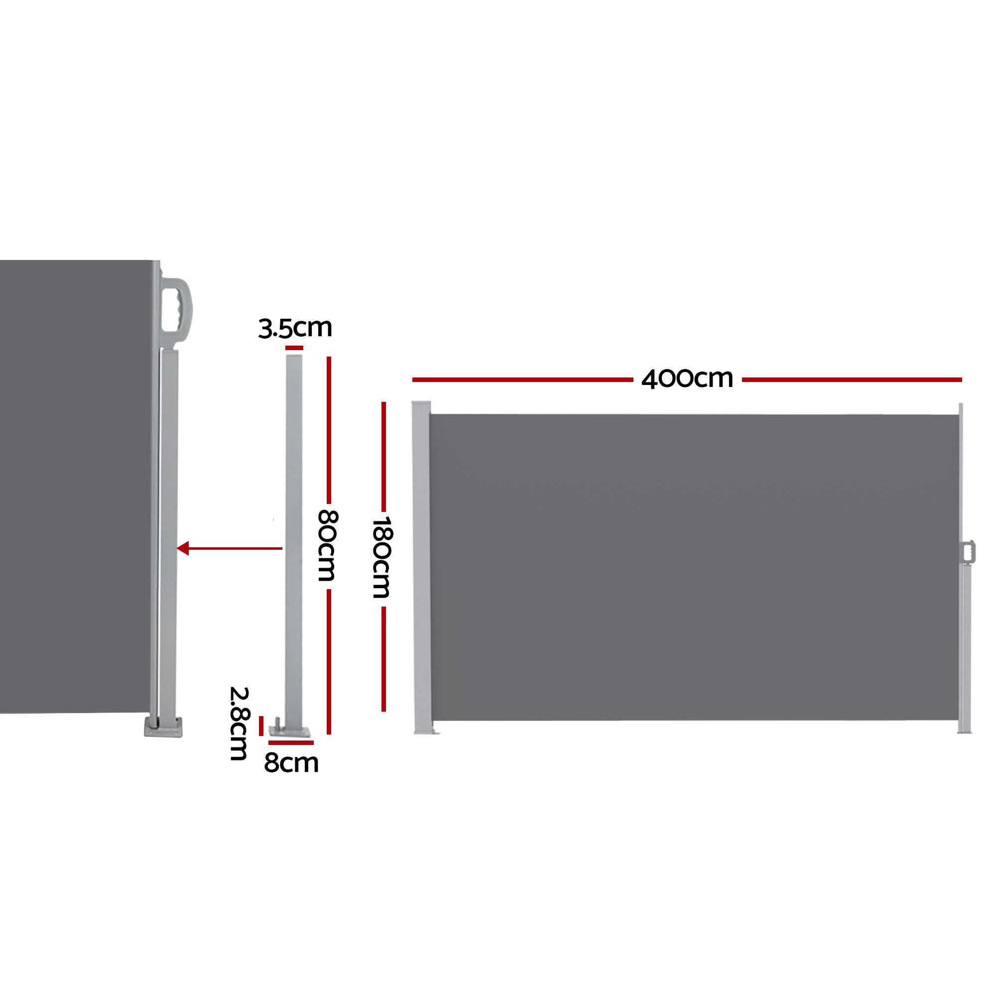 Instahut 1.8 × 4M Side Awning Retractable Privacy Screen Outdoor Sun Shade Grey — image 3