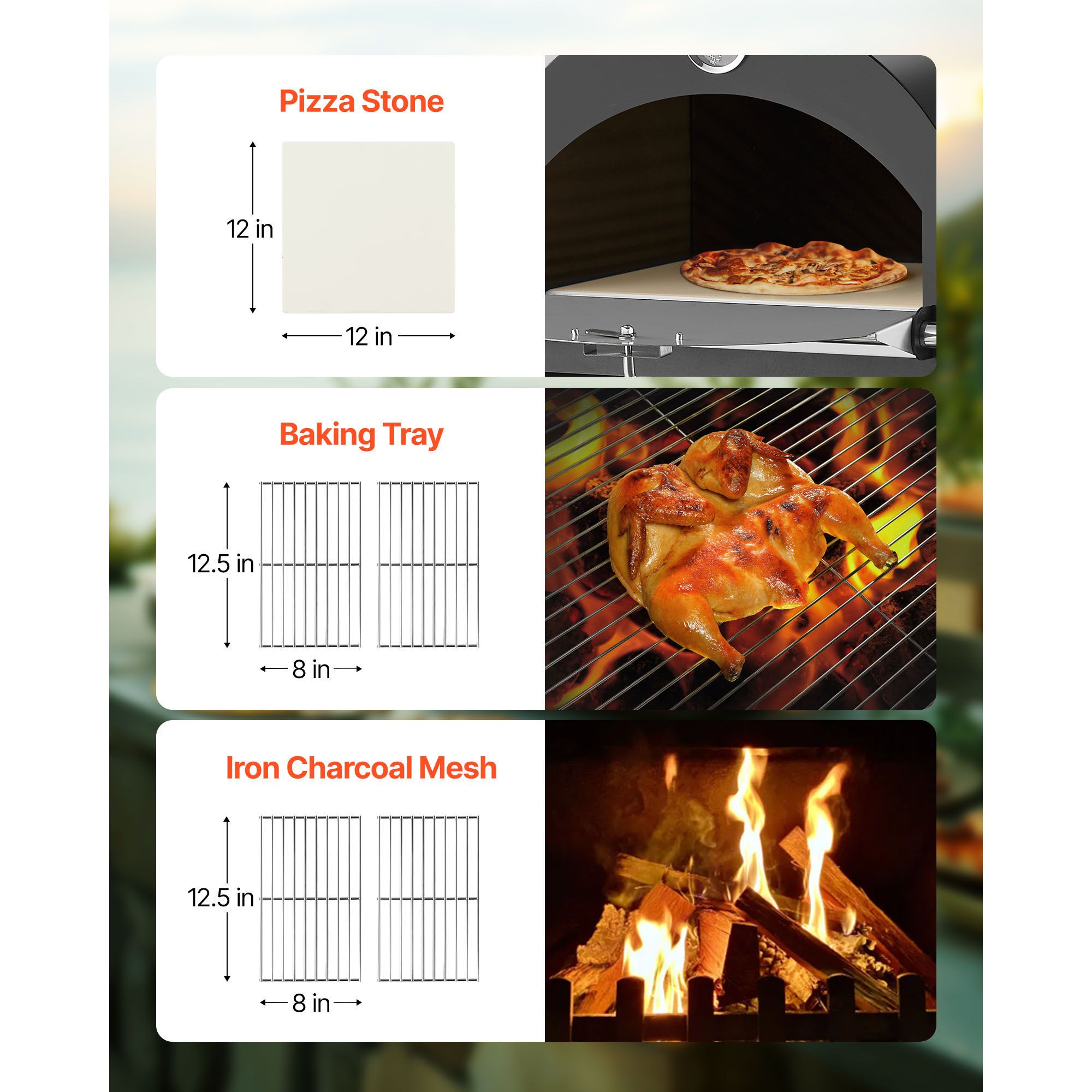 Outdoor Pizza Oven, 12" Pellet Fire Ovens, 2-Layer Pizza Oven Wood Fired, Wood Burning Outdoor Pizza-Oven with 2 Removable Wheels, 1000℉ Max Temperature Fired — image 6