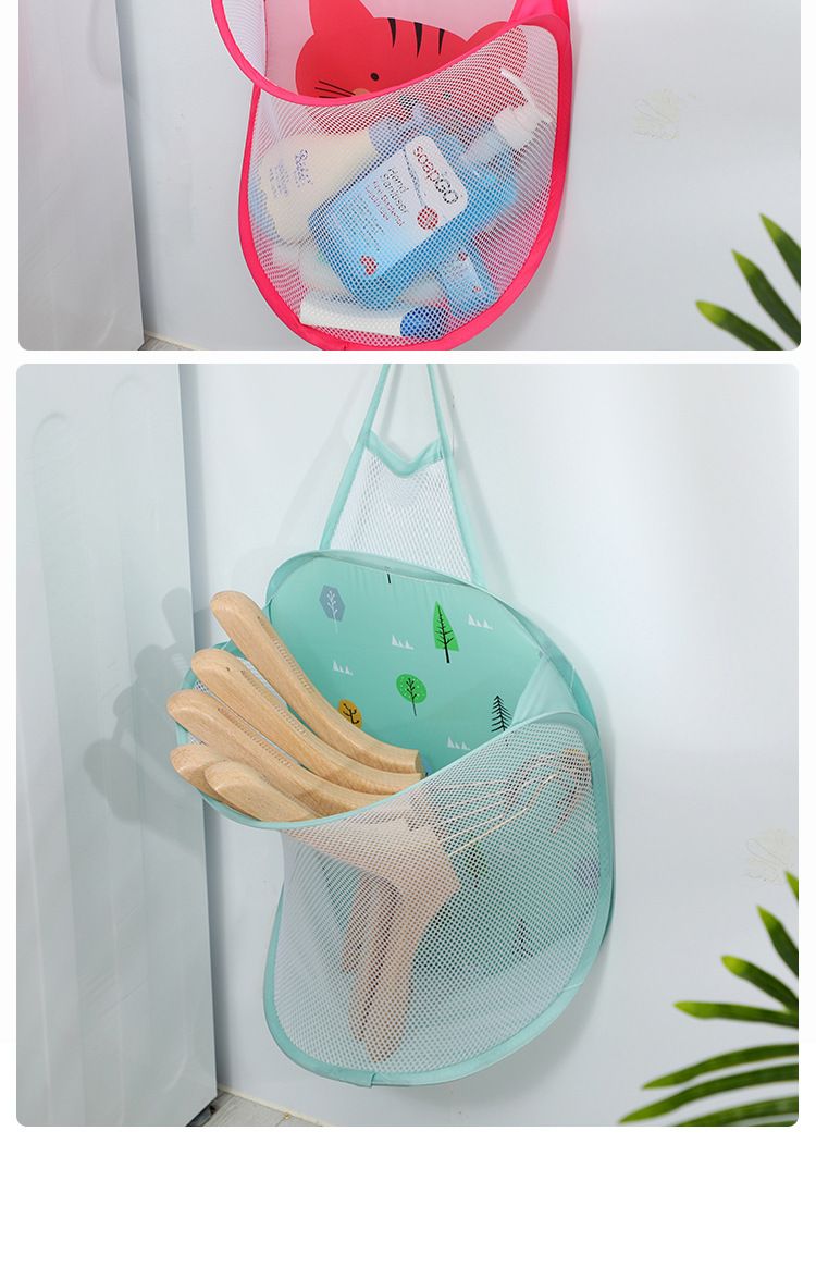 Foldable Wall Mount Laundry Basket 2-Pack - Hanging Clothes Storage Organizer for Bathroom Bedroom - Space Saving Collapsible Hamper - Pink Cat โ image 2