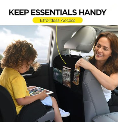 Back Seat Cover For Kids + 3 Pocket Storage Organizer, 2 Pack X-Large Waterproof Kick Mats Backseat Protector, Car Seat Back Protectors For Vehicles To Protect β image 3
