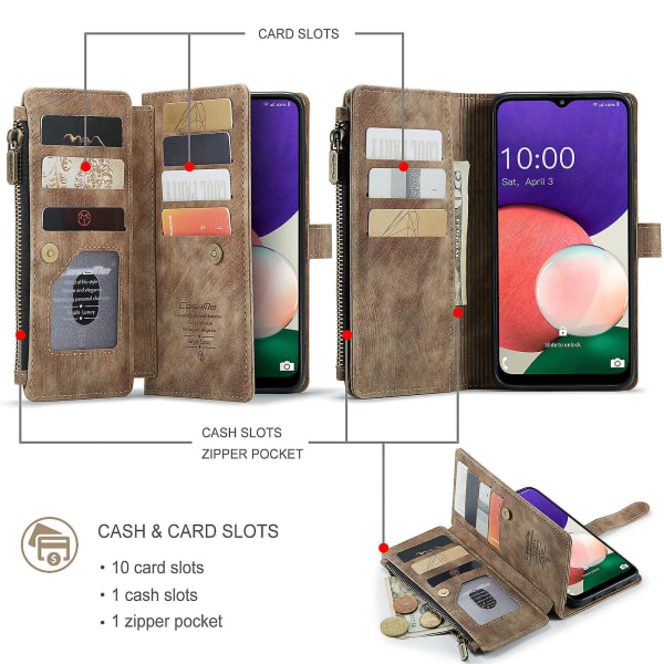 Compatible with Samsung Galaxy A22 5G Case Wallet Durable PU Leather Magnetic Flip Zipper Card Holder - Brown ingen_max โ image 4