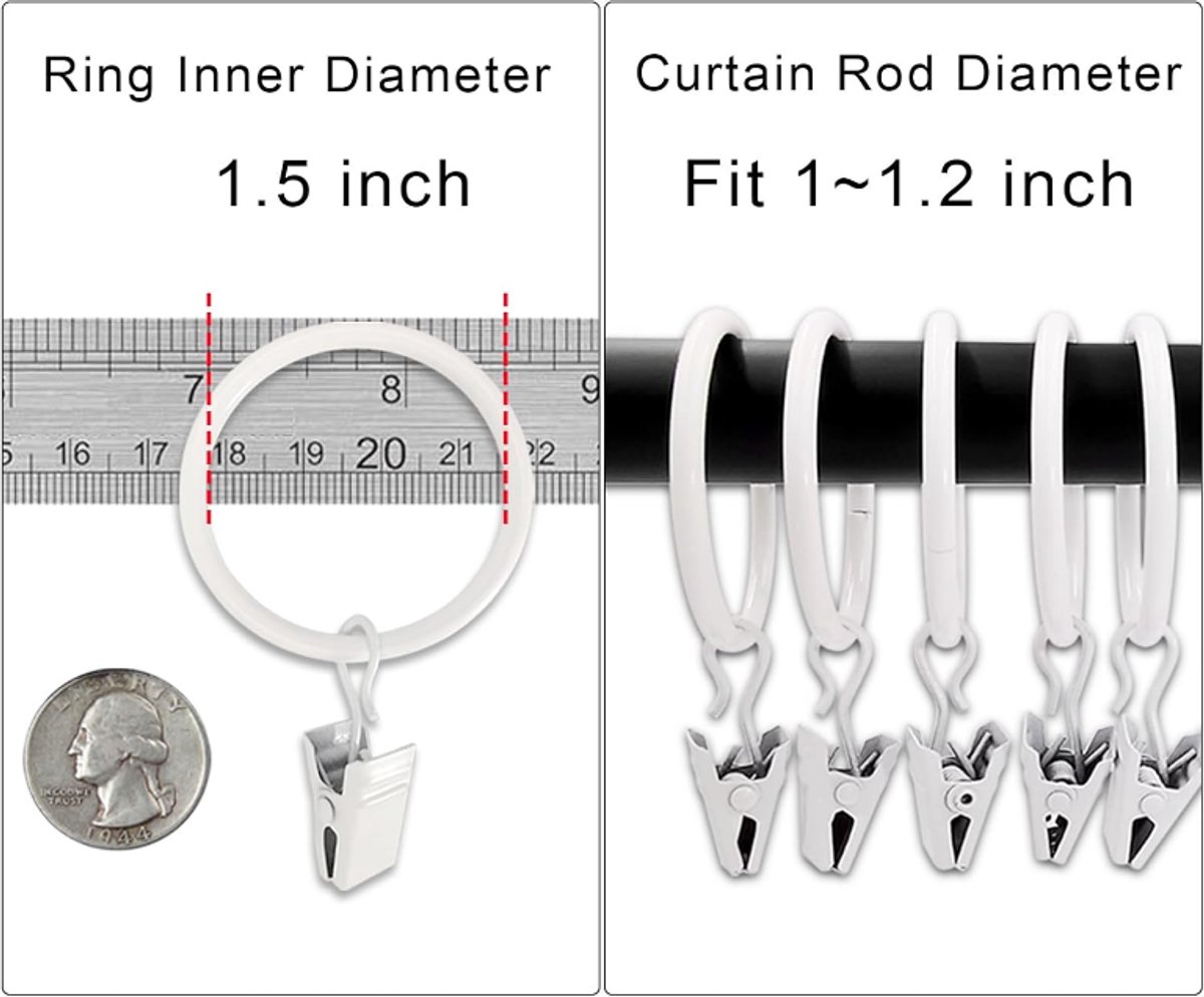 Curtain rings - 45 pieces - Inner diameter 3.8CM - White - Curtain clips for curtain rods - Metal clamps with clip - Hooks for shower curtains, towels, tea โ image 3