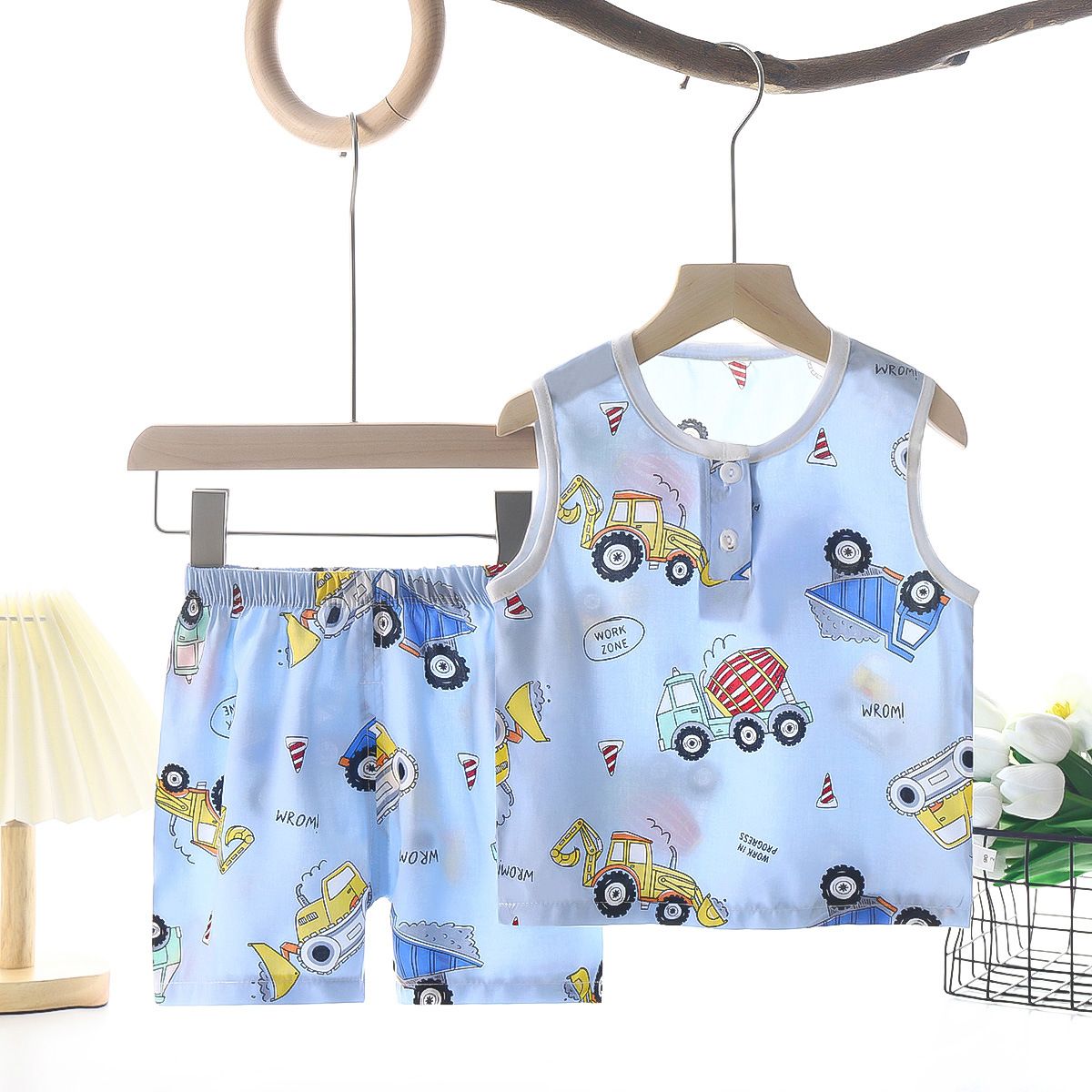Tong Xinyuan Kids Cotton Silk Vest Set Shorts (Gray) car cotton silk vest set 80cm โ image 4