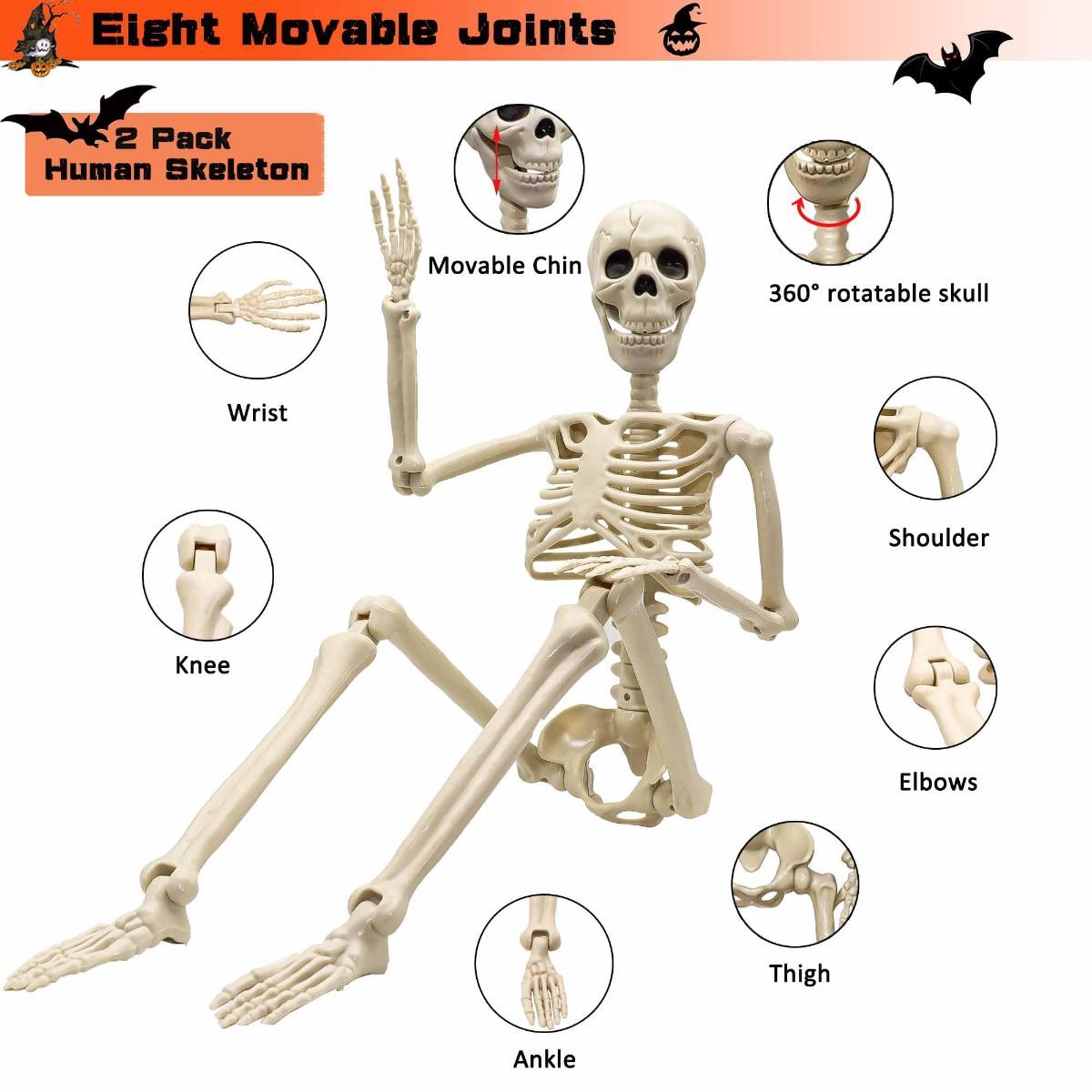 Halloween Skeleton 36-Inch Skeleton Poseable Skeleton Halloween Decorations - White - Size 2 Pcs — image 4