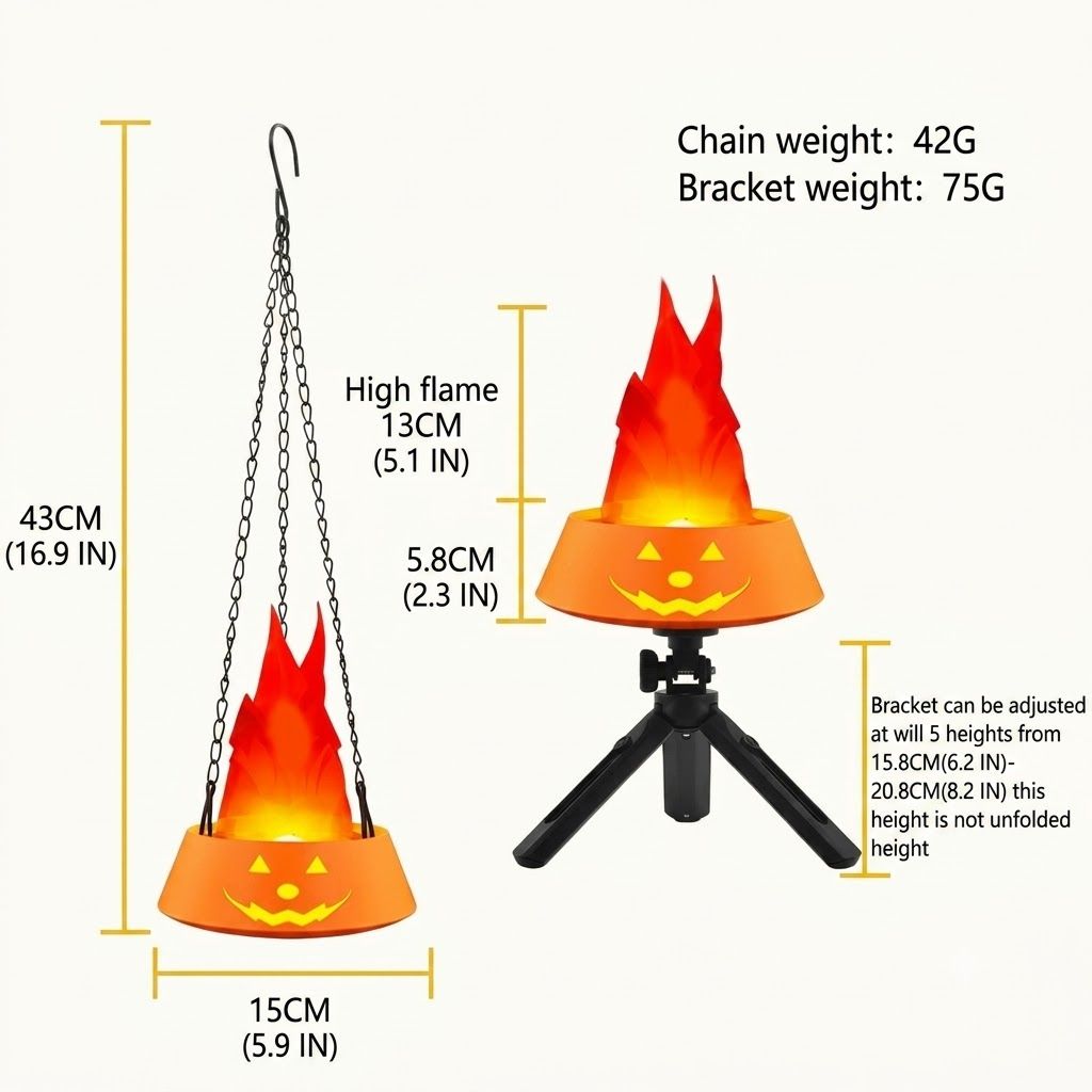 LED Halloween Jack-o'-Lantern Flame Effect Lamp with Dancing Silk Fabric Flame, Rechargeable Atmosphere Light for Party, Bar, Camping, and Home — image 2