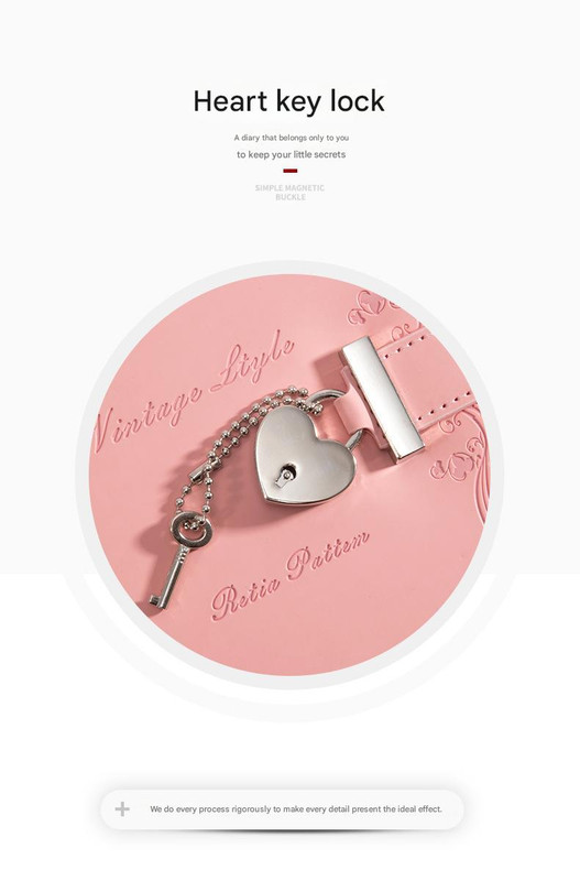 Heart Lock Diary with Key - Vintage Style Journal, Pink PU Leather, Secure and Elegant โ image 2