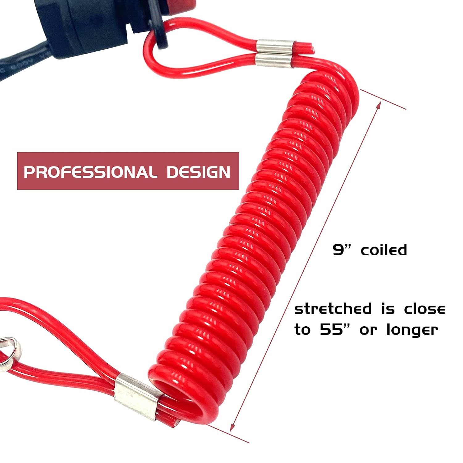 Boat Engine Emergency Stop Switch with Safety Tether Lanyard, Replacement Kill Switch Key for Yamaha, Tohatsu and Honda, 140 cm, Red — image 4