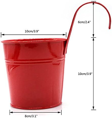 Flower Pots,10 Pcs Metal Iron Hanging Flower Plant Pots Balcony Garden Plant Planter Baskets Fence Bucket Pot 4'' Flower Holders with Detachable Hook โ image 4