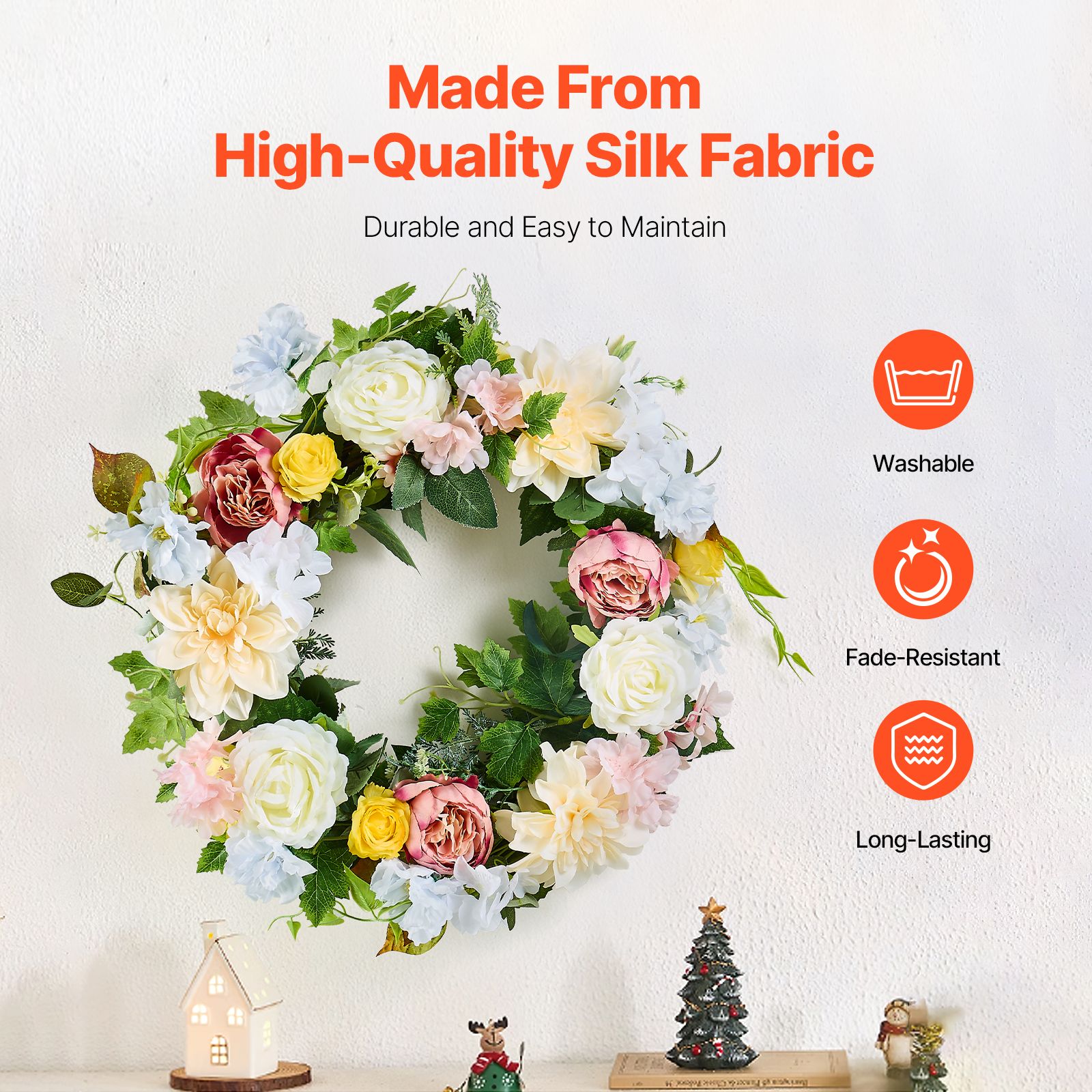 Artificial Decorative Wreath 60.96 cm White Pink Yellow Peonies Hydrangeas — image 3