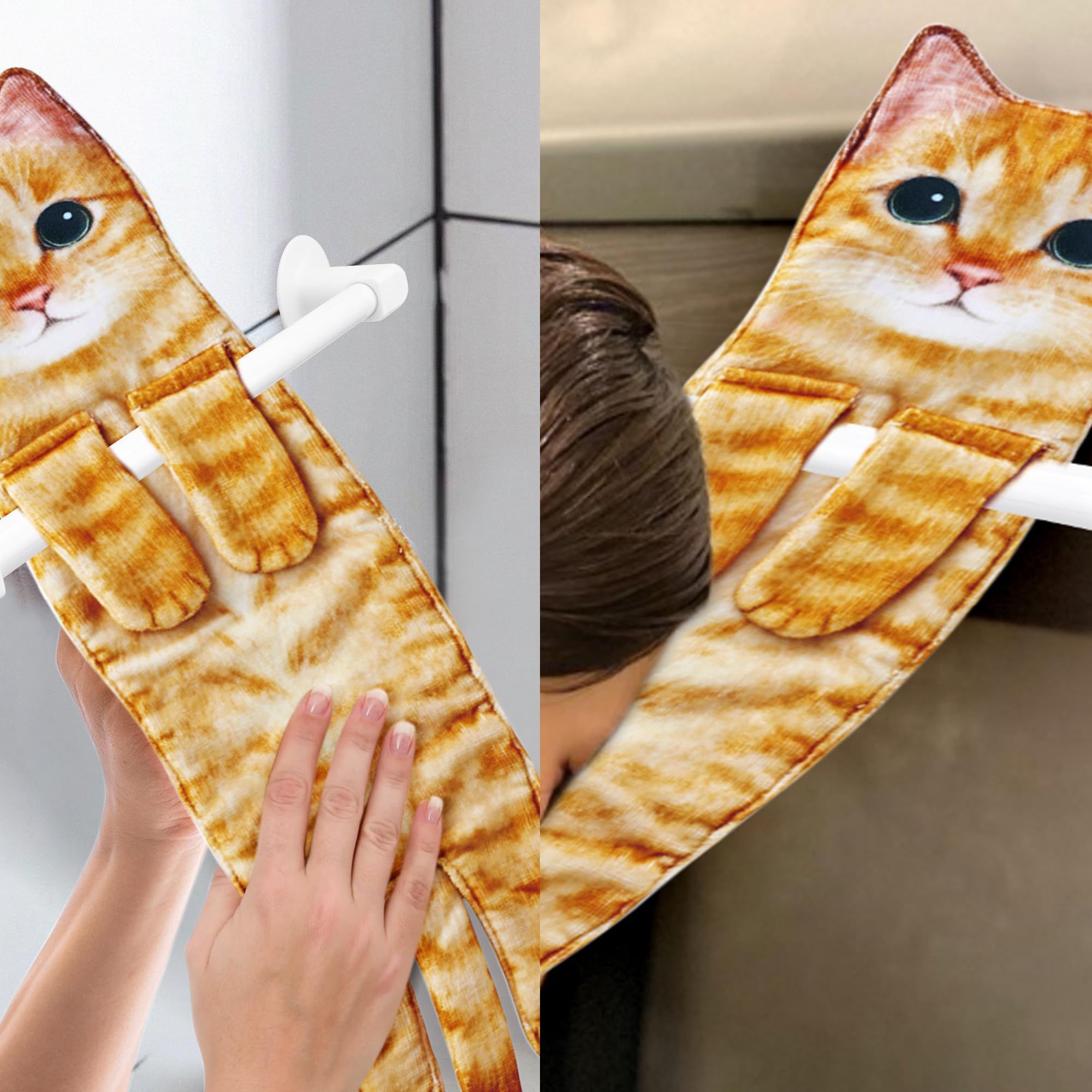 Cat Funny Hand Towels for Bathroom Kitchen - Cute Decorative Cat Decor Hanging Washcloths Face Towels Super Absorbent Soft — image 5