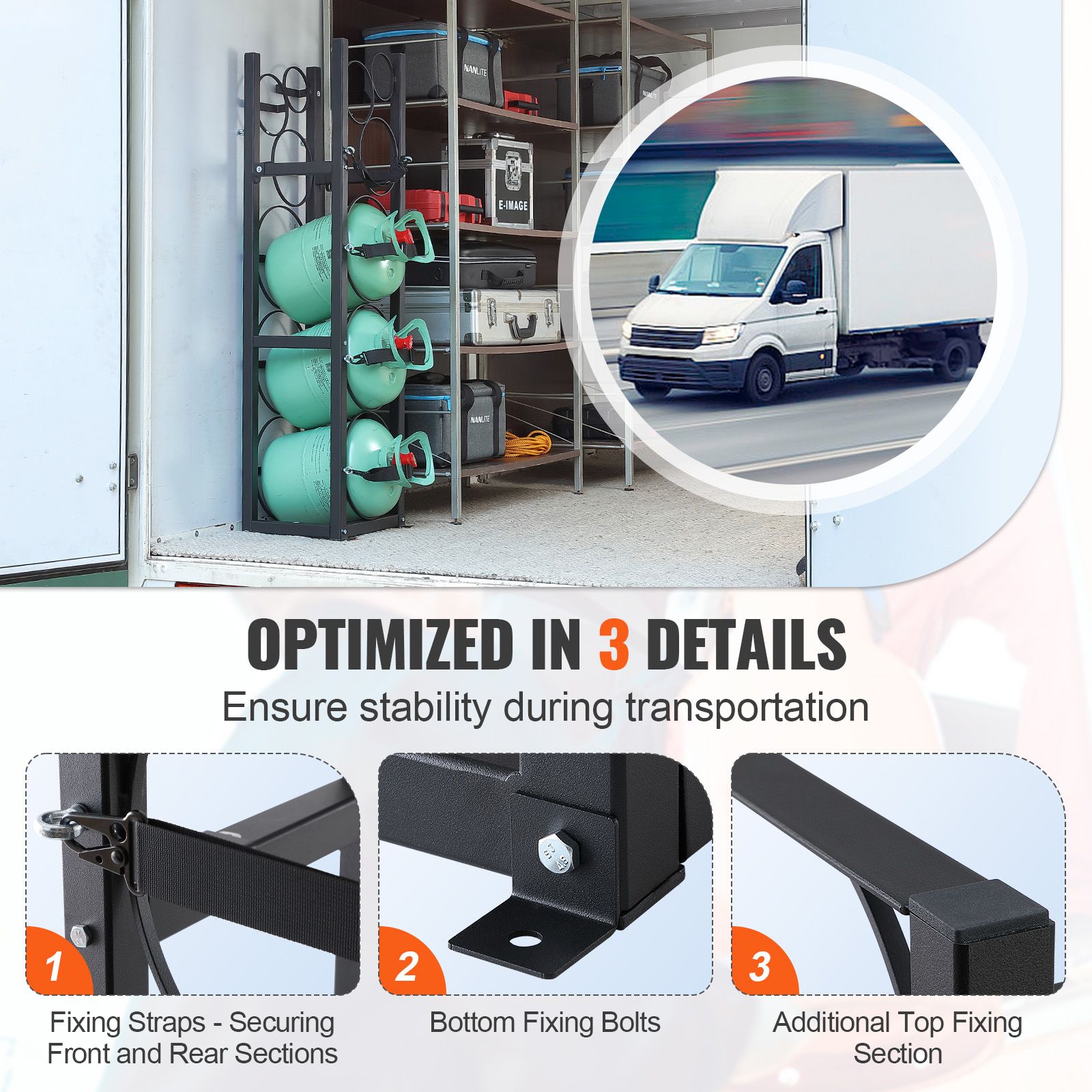 Refrigerant Tank Rack, with 3 x 30lbs and Other 3 Small Bottle Tanks, Cylinder Tank Rack 12.79x12.99x47.12 in, Refrigerant Cylinder Rack and Holders for Freon โ image 4
