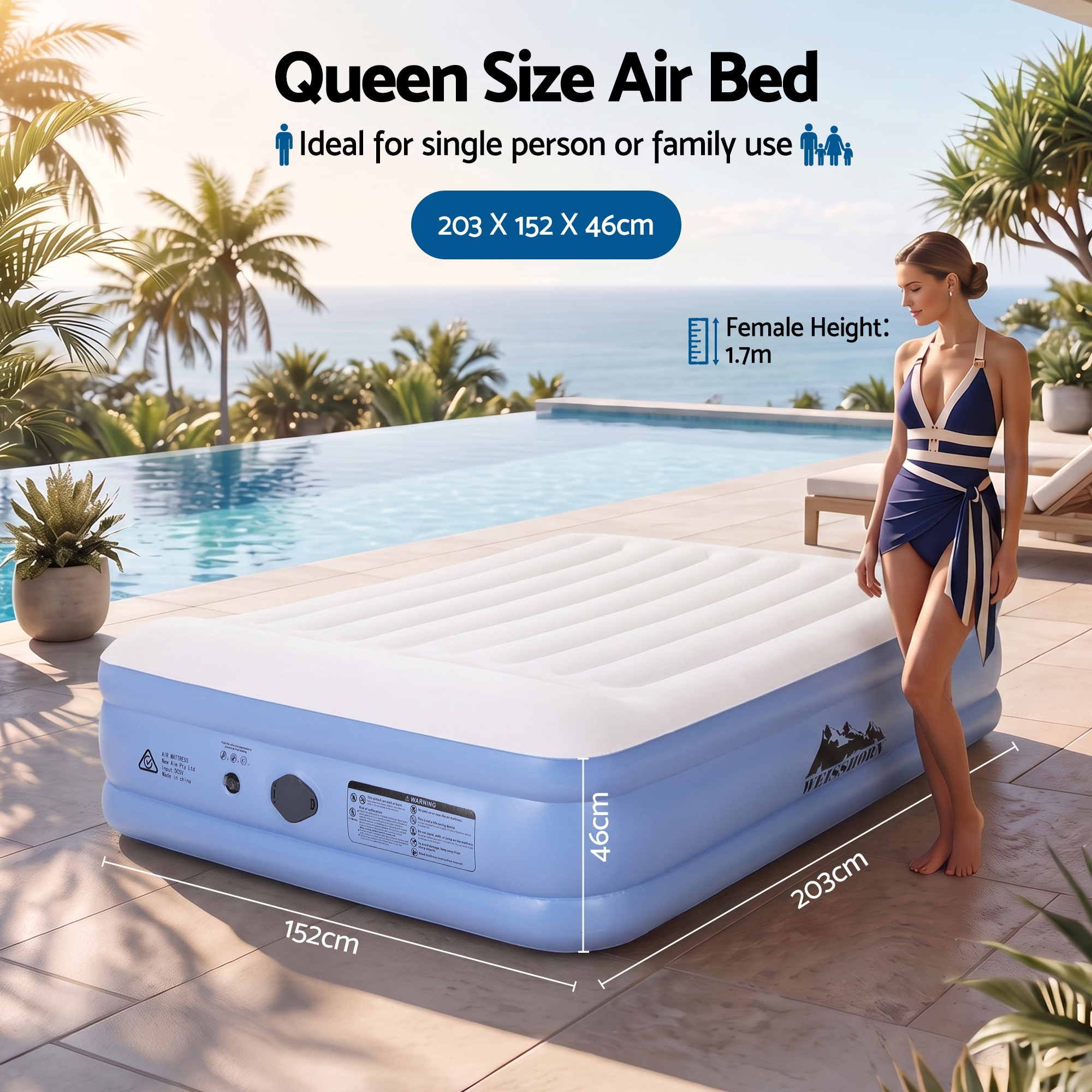 Weisshorn Queen Air Mattress with Rechargeable Cordless Pump 46cm — image 2