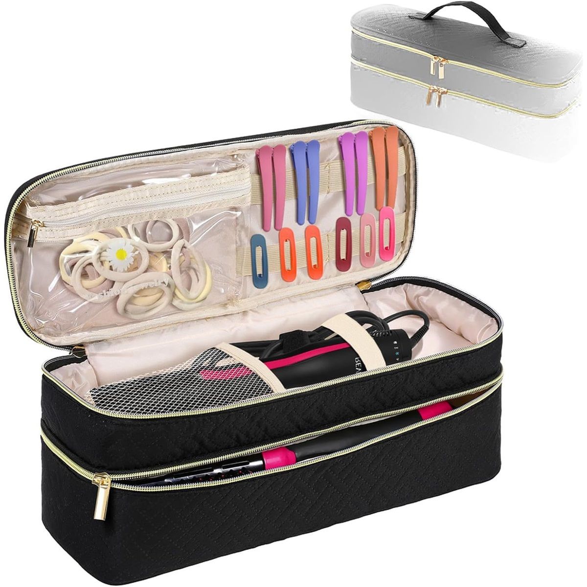 Travel Carrying Case Compatible with Hair Dryer Brush/Volumizer/Styler/Hot Tools,Double-Layer Storage Organizer Bag,Black(Bag Only) — image 3