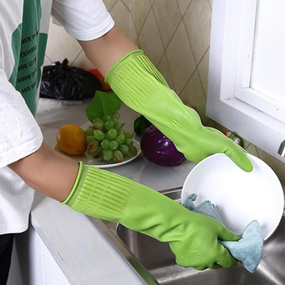 38cm Extra Long Rubber Gloves 3 Pack Heavy Duty Cleaning Gloves for Dishwashing - M — image 5