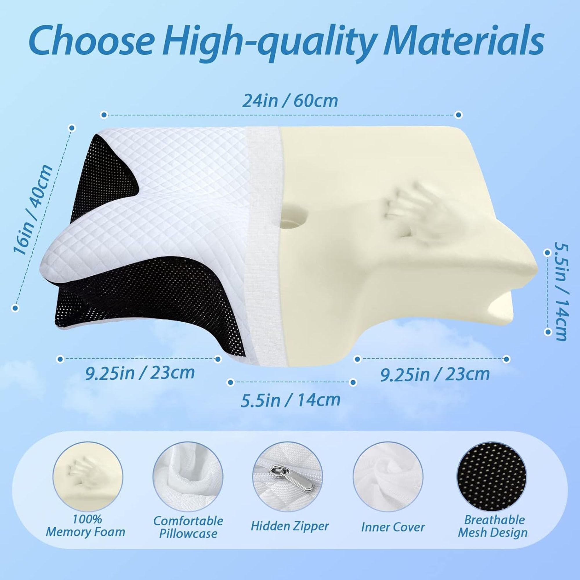 Cervical Neck Pillow for Neck Pain Relief, 2 in 1 Ergonomic Orthopedic Bed Pillow for Sleeping, Memory Foam Pillows for Side, Back & Stomach Sleepers with — image 2