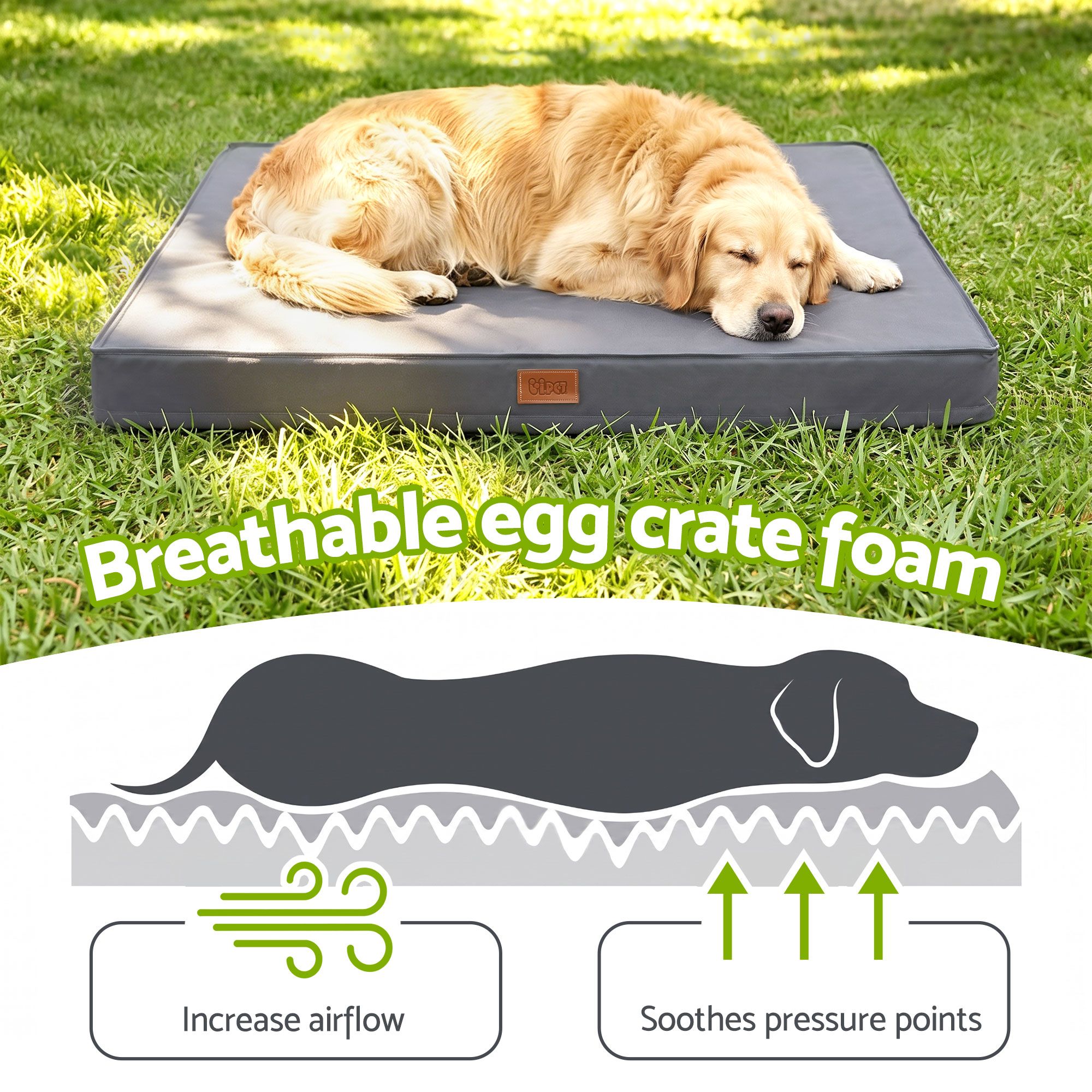 i. Pet Dog Bed Large Water-resistant Egg Crate Foam Orthopedic Pet Mat Grey โ image 2