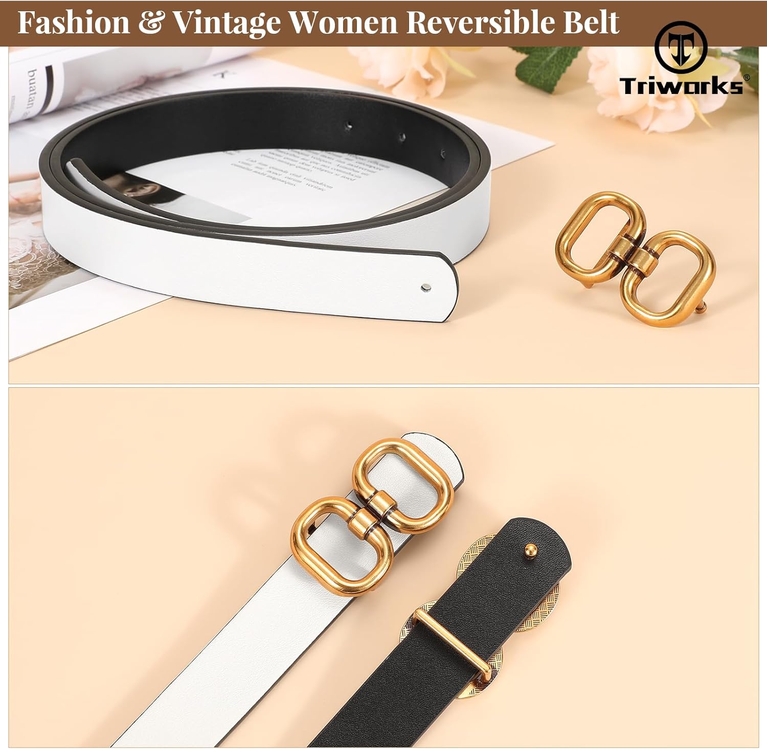 Reversible Leather Belt for Women with Gold Buckle Ladies Leather Belt for Jeans Pants โ image 6