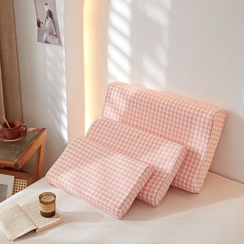 Mengxuan Cotton Pillowcase 4060 Jade small grid Latex cotton pillowcase-44 × 27 (single pack)