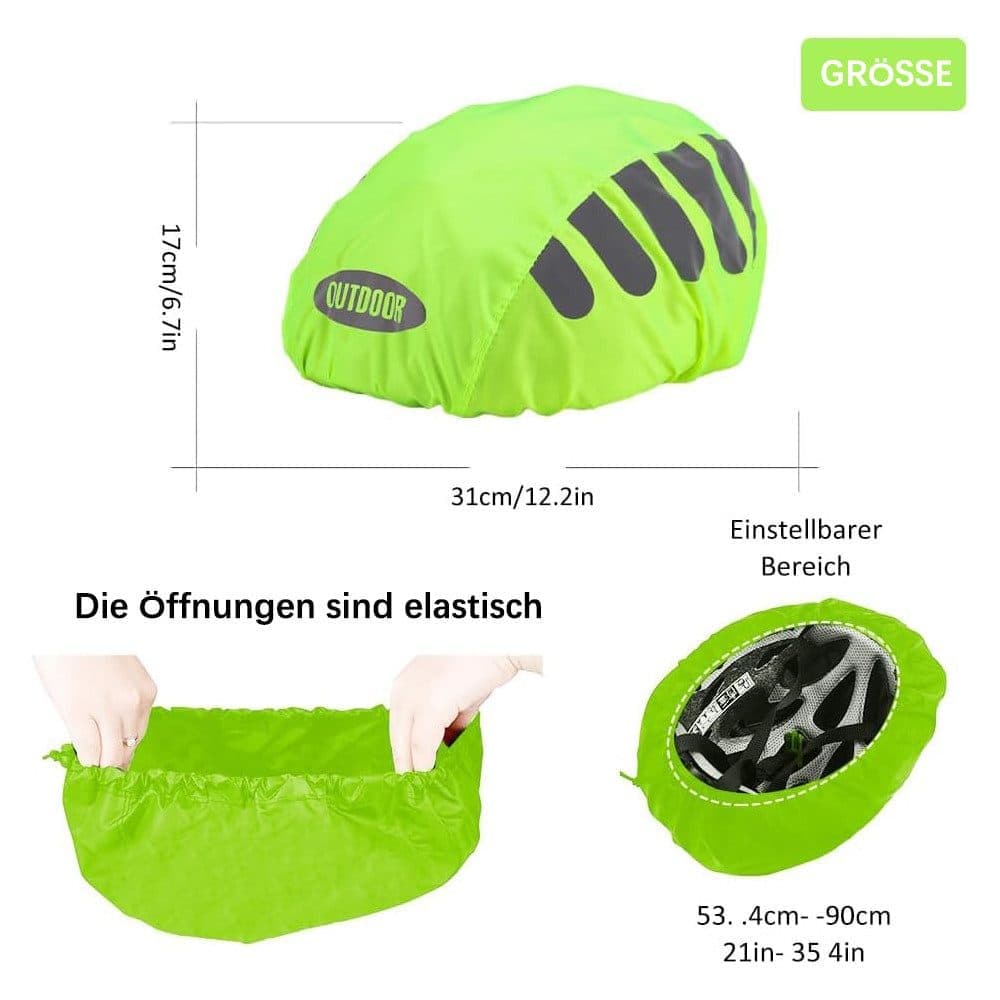 Reflective Bicycle Helmet Cover, Water and Wind Resistant Rain Cover, Green — image 2