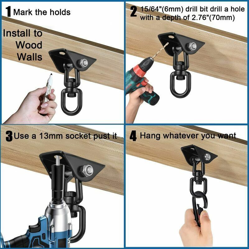 Ceiling Hook for 360 Degree Swivel Hanging Chair Wood, Yoga Swing, Veranda Suspension, Playground Trapeze Chair Hook with Screws for Concrete — image 2
