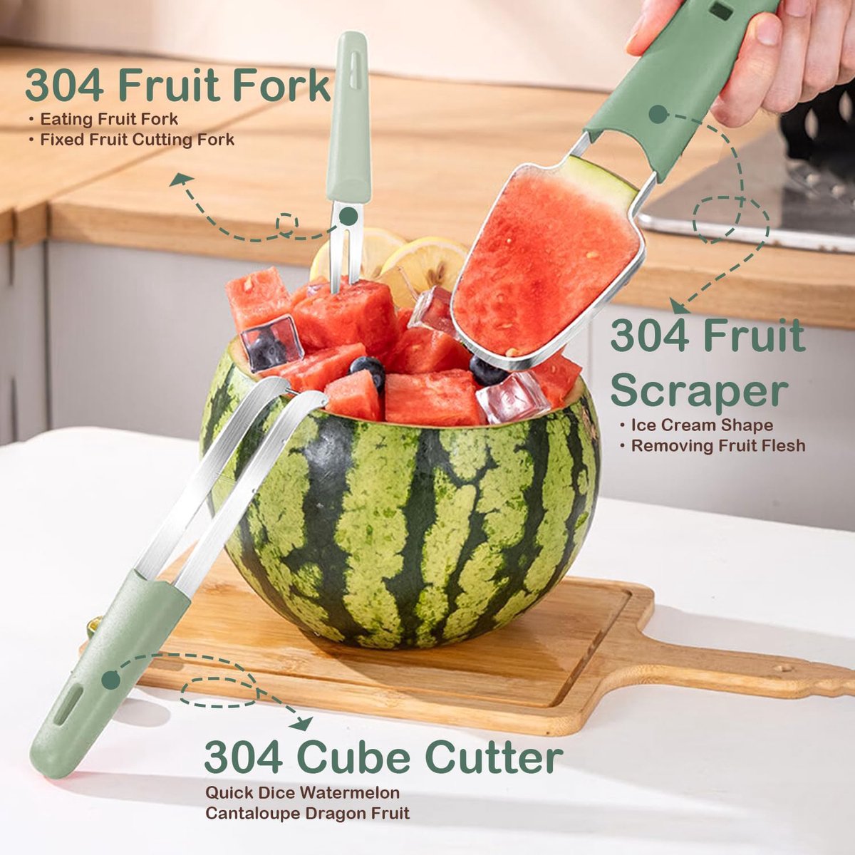 3 In 1 Melon Slicer - Fruit - Cutting - Stainless Steel - Durable - Knife - Fruit Slicer - Fruit Decoration - Small Knife - Toolsformen — image 5