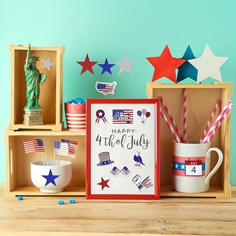 153pcs Flash Stars Self-Adhesive Foam Stickers, July 4th Patriotic Foam Stars, Red, Blue & Silvery, for Independence Day Greeting Cards Decor, 153pcs โ image 5